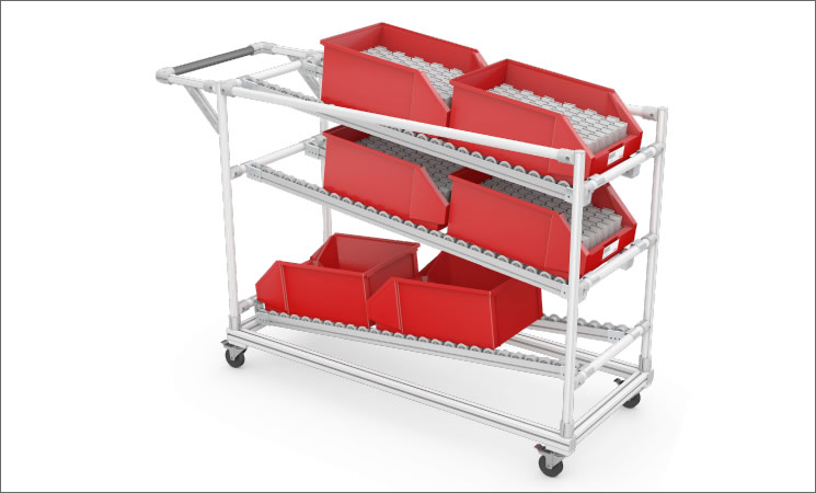 Maneuverable Transport Trolley with FIFO function for easy removal - Rack de transporte de gran maniobrabilidad con función FIFO para una retirada fácil