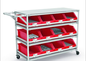 Practical hand trolley with working surface and storage levels - Práctico carrito de mano con superficie de trabajo y niveles de almacenamiento