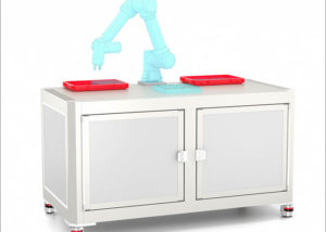 Workstation for cobot with two-door cabinet - Estación de trabajo para cobot con gabinete de dos puertas