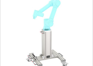 Mobile cobot column with folding function Columna de cobot móvil con función abatible
